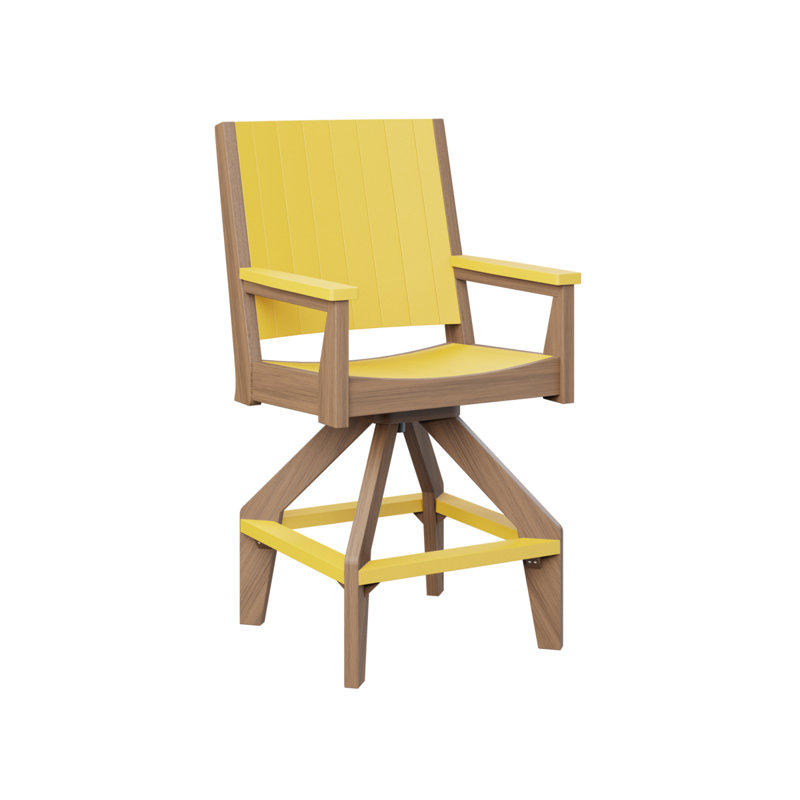 Chaise de bar pivotante Berlin, Acajou antique, Jaune soleil levant