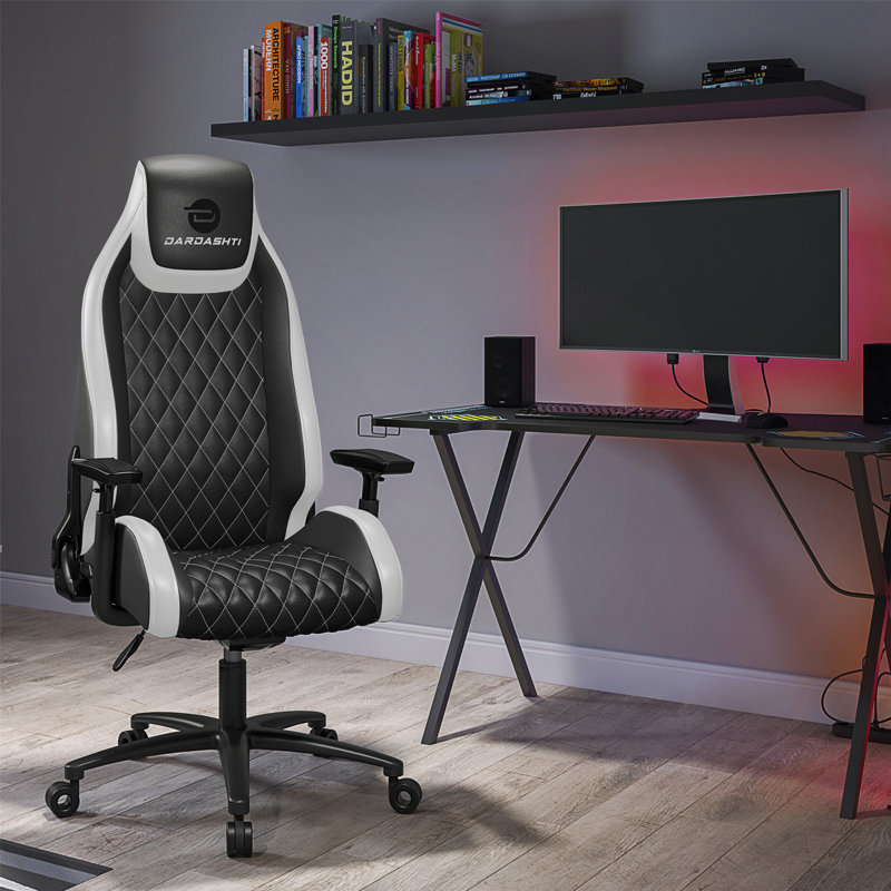 Inbox Zero Adjustable Reclining Ergonomic Faux Leather Swiveling Gaming Chair Game Chair in Black,Blue,Golden Yellow,Red,White
