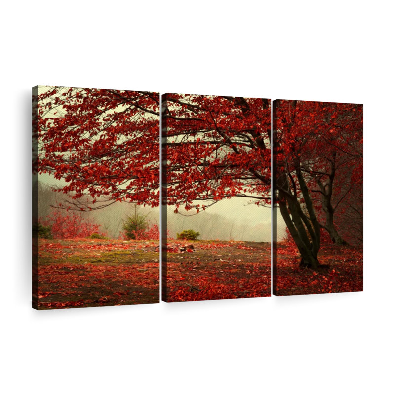 «Red Tree Autumn», 3 pièces sur toile, H 32 po x l 50 po