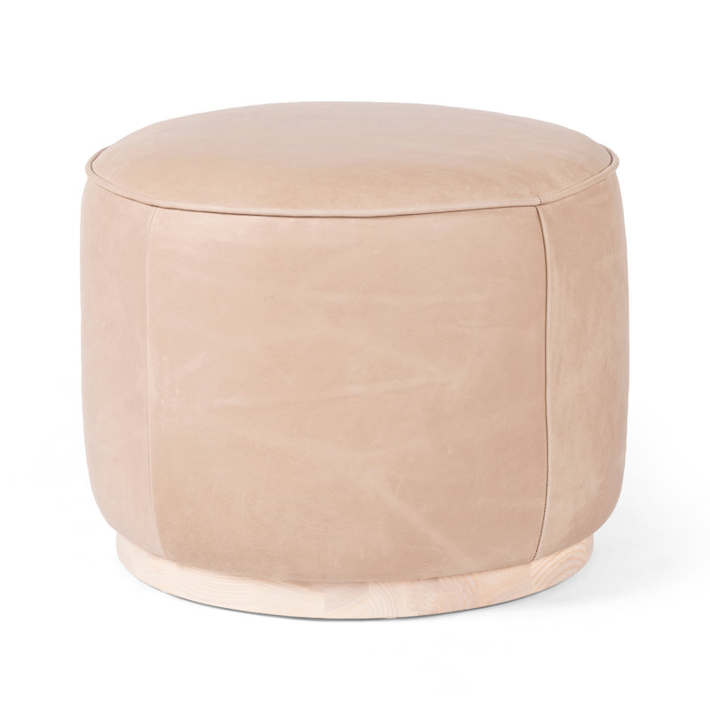 Callium Upholstered Ottoman, Light Brown, Pink Genuine Leather