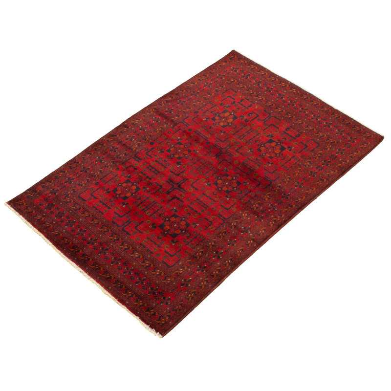 Tapis unique en laine noué à la main style Esari des années 2010 de 4 pi 1 po x 6 pi 3 po rouge Quantisha