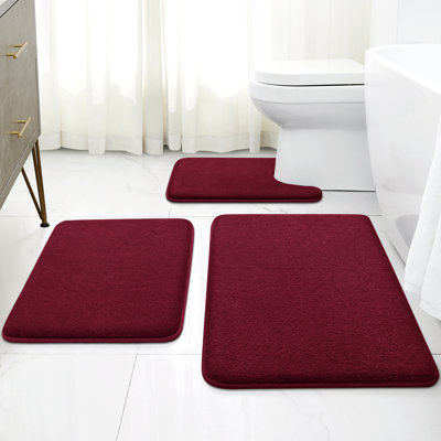  Upgraded Bathroom Rugs Set 3 Piece, Ultra Soft Memory Foam Bath Mats, Super Absorbent Non Slip Washable U-Shaped Toilet Bath Rug (Burgundy Red, 17"x24"+20"x32"+U-Shaped 20"x24")
