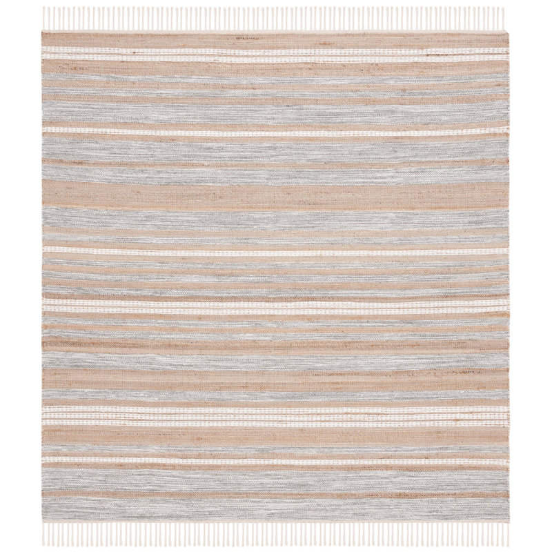 Caspen Hand Woven Jute, Wool Striped Rug, Square 6'