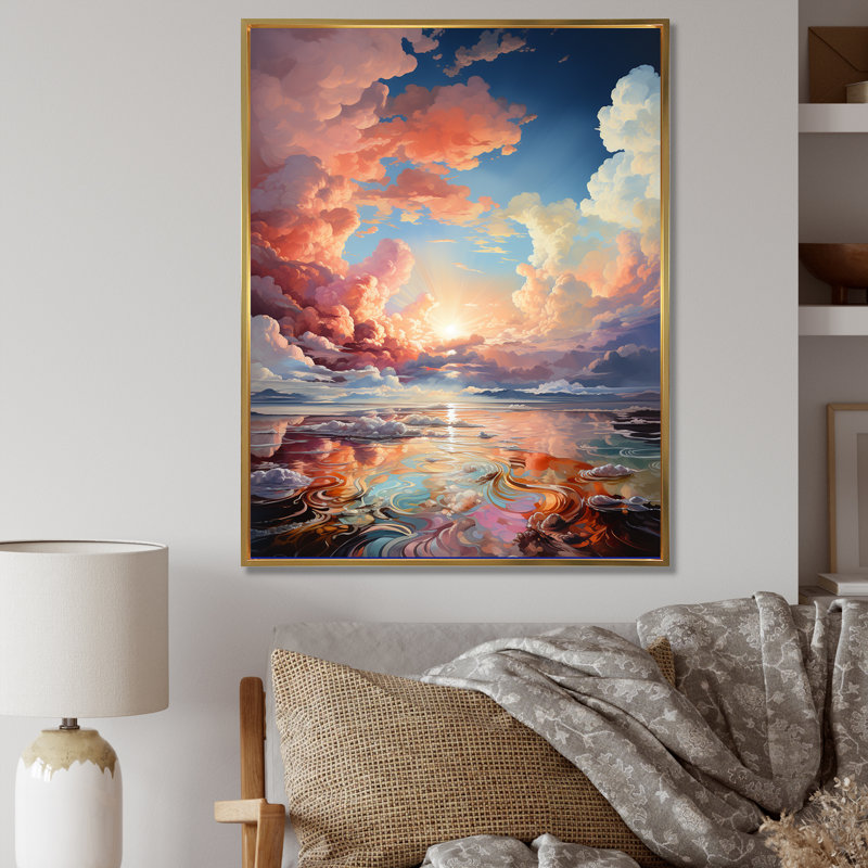 «Clouds Sunset», impression à l'encre liquide sur toile VI, H 32 po x l 16 po x P 1 po, Cadre flottant doré