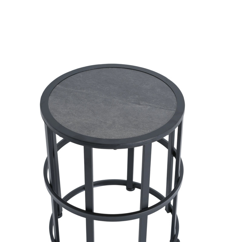 Table d'appoint en céramique avec structure en fer thermolaqué - Décoration de patio légère et résistante aux intempéries