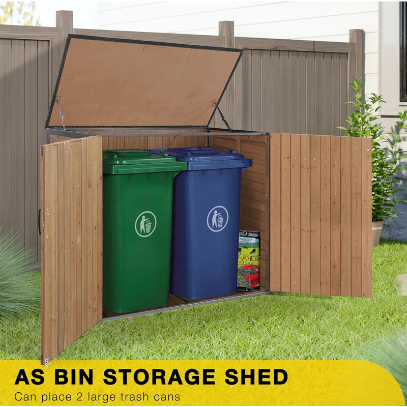 Fir Wood and Metal Frame Outdoor Storage Shed with Double Doors