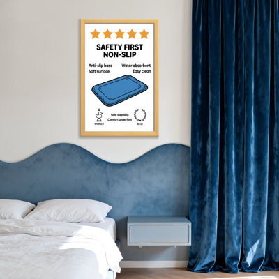 Bath & Laundry Blue Rectangular Non Slip Mat With Ridges