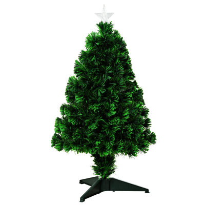 2. Grand sapin de Noël artificiel de table pré-éclairé avec branches réalistes, lumières DEL à fibre optique et 85 pointes