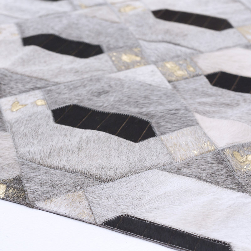 Linaje Cowhide Geometric Area Rug in Gray, Runner 2'7" x 6'6"