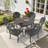 7-Piece Patio Dining Set, 47.24" Round Cast Aluminum Table & 6 Stackable Chairs with Blue Cushions