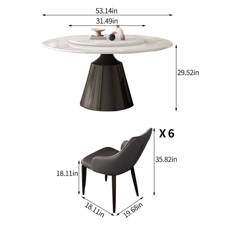 Ensemble de table de salle à manger ronde en marbre, H 29,52 po x L 53,14 po x l 53,14 po