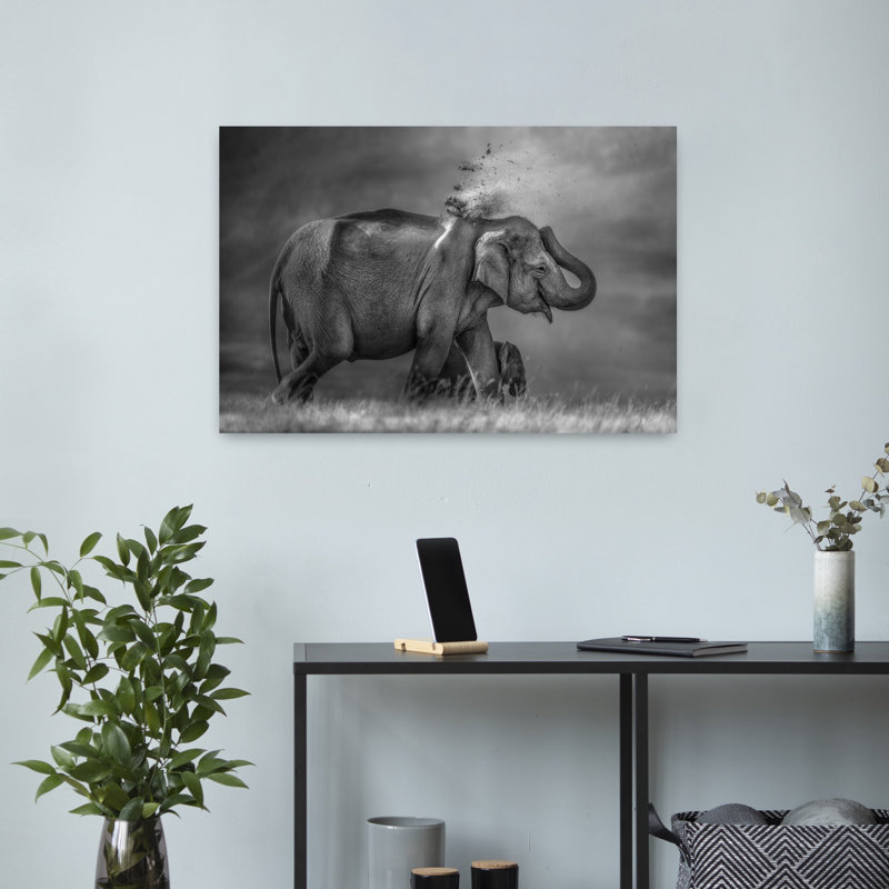 Éléphant, mère et petit, art mural contemporain abstrait, H 24 po x l 16 po