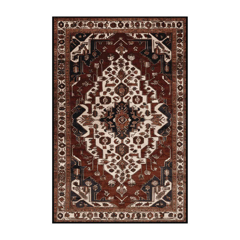 Machine Washable Persian Black Area Rug, Rectangle 3' x 5'