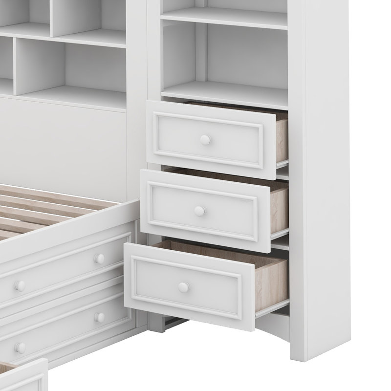 Lit plateforme contemporain en bois et 4 tiroirs des deux côtés, White