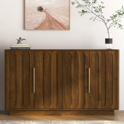 Buffet moderne avec rangement, grand buffet cannelé avec tablettes réglables, crédence, console d'appoint