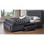 Lit plateforme en lin avec capitonnage à boutons profonds, contemporain, blanc, double-1295880477-1256254074