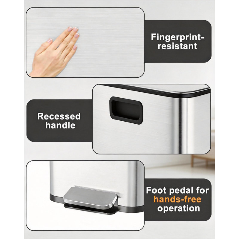 3 Compartments Trash Can, With Lids Airtight, 24 Gallons