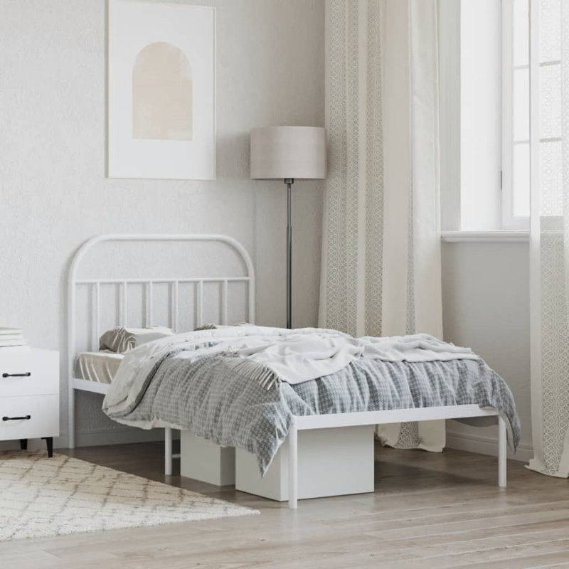 Cadre de lit en métal avec tête de lit sans matelas Atleigh, Simple, Blanc