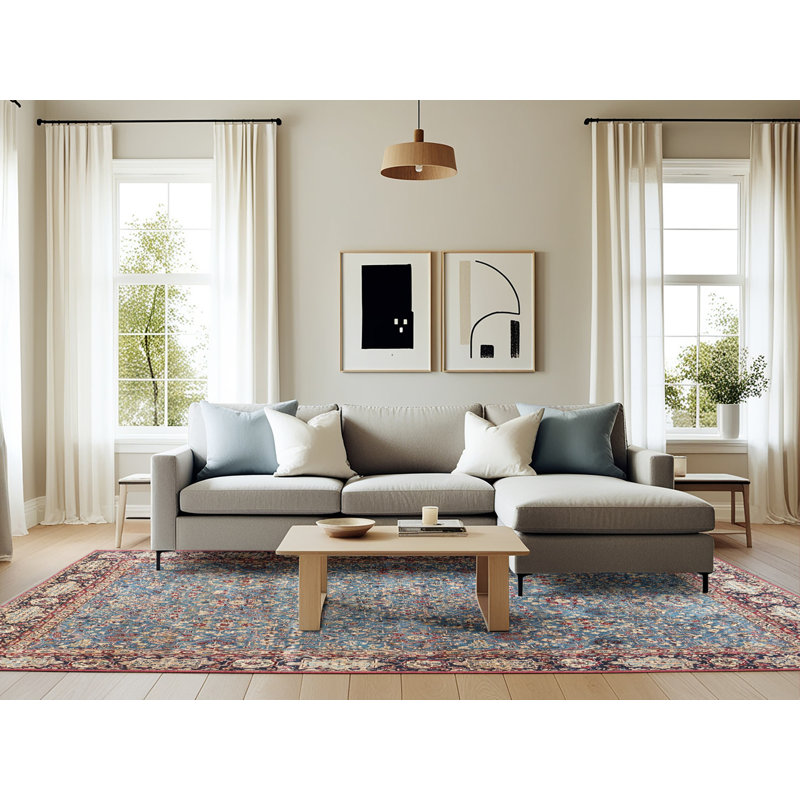 Tapis oriental beige / bleu / brun, Rectangle 6 pi x 9 pi