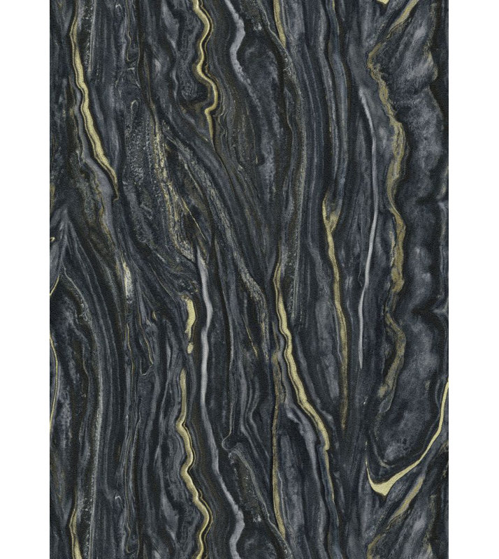 Papier peint texturé non tissé, Noir anthracite / or / gris
