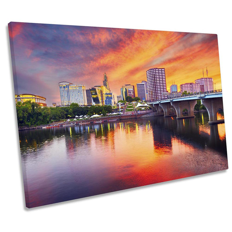 Hartford Connecticut City Skyline - Wrapped Canvas Print, 91.4cm H x 137.2cm W x 4cm D