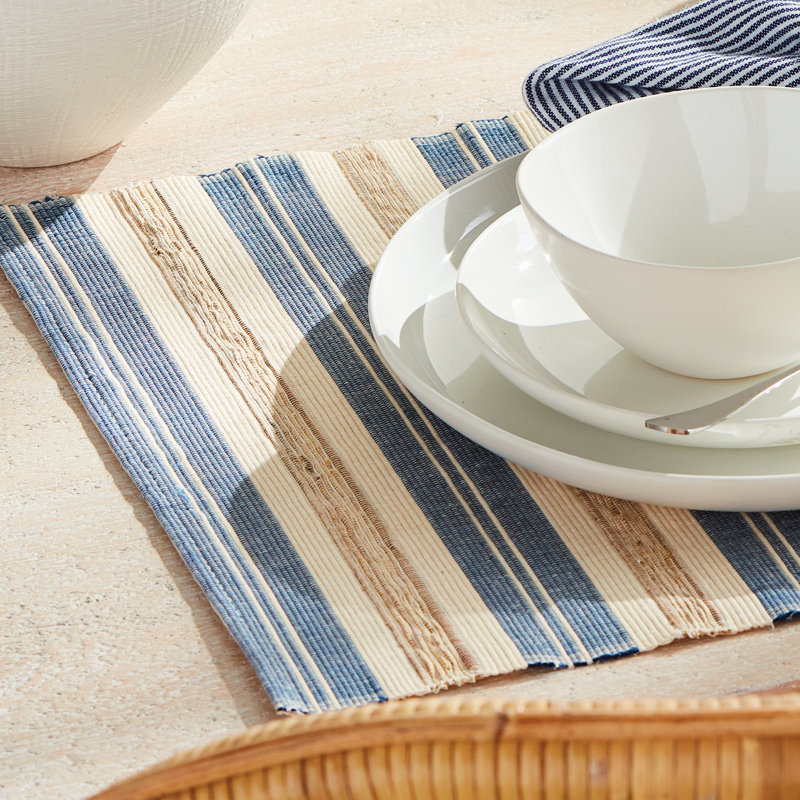 Barclay Butera Rectangle Placemat, Blue/Tan, Striped