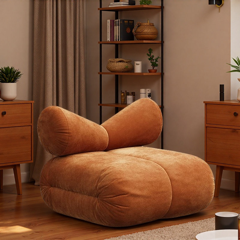 Chaise de loisir simple à motif crème avec nœud., Brun / orange
