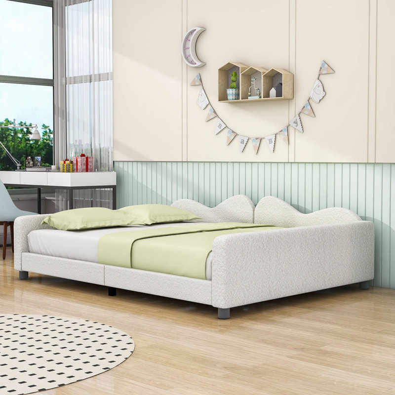 Wood Upholstered Daybed with Cloud-Shaped Backrest, White, Full