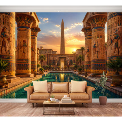 Papier peint adhésif autocollant amovible de style égyptien pour piscine Obélisque mural en papier pour salle de séjour H 100 po x l 144 po