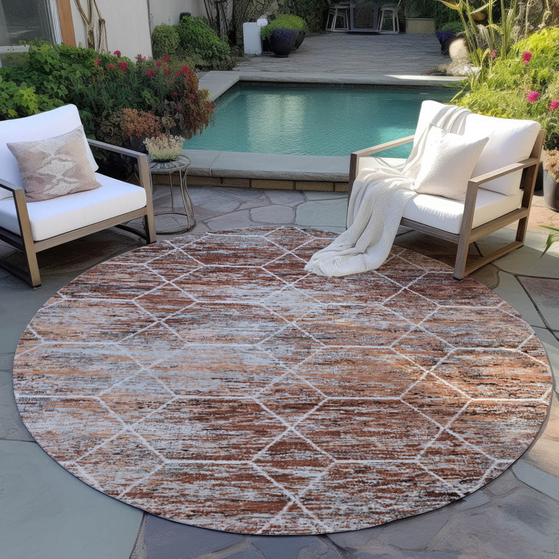 Tapis paprika Xhevrie intérieur / extérieur lavable à la machine, Rond 8 pi