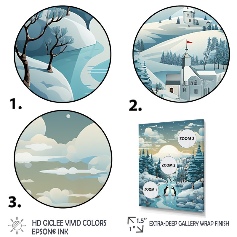 Forêt d'hiver bleue et blanche - art mural forêt, Cadre simple noir, H 44 po x l 34 po x P 1,5 po