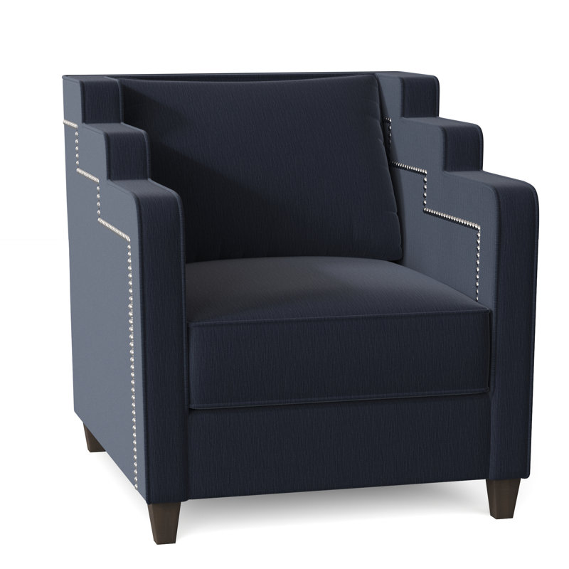 Abbey 34" Wide Armchair, Bella Black Performance Velvet, Brown Mahogany