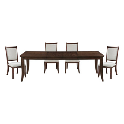 Formal Traditional 5pc Dining Set Table and Chairs Separate Extension Cherry Finish with Dark Walnut Inlay Wooden Furniture