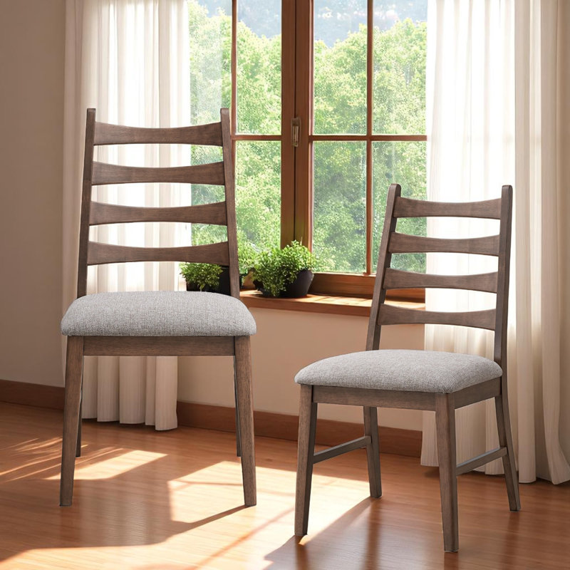 Mayah Dining Side Chair (Set of 2), Upholstered, Composite Wood, Padded Seat Cushion, Gray/Walnut