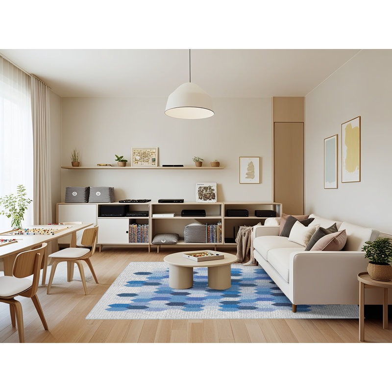 Tapis bleu à motif géométrique Kingstowne, Rectangle 7 pi x 9 pi