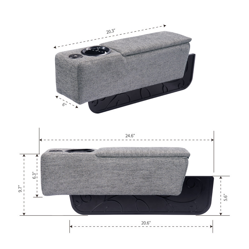 Smart Armrest 6" Wide Adjustable Sofa Armrest with LED Light and Wireless Charge Stand Seamlessly Fit Sectional Sofas