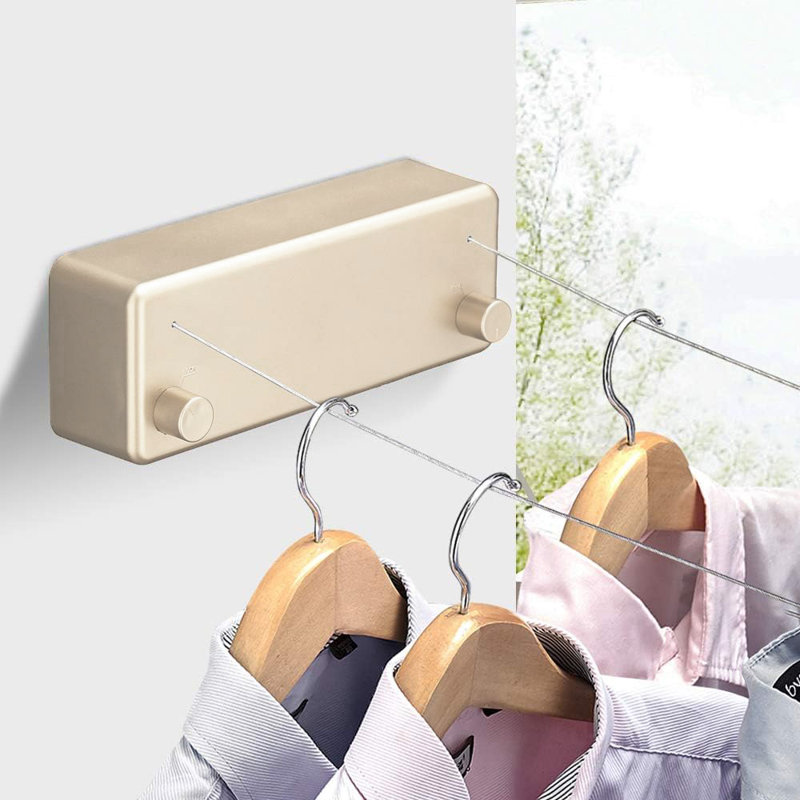 Corde à linge rétractable de 66 lb, capacité de charge rétractable double en acier inoxydable de 13,78 pi, corde à linge à séchage lent pour l'intérieur, l'extérieur, le véhicule récréatif, le balcon, la salle de bain et la cour