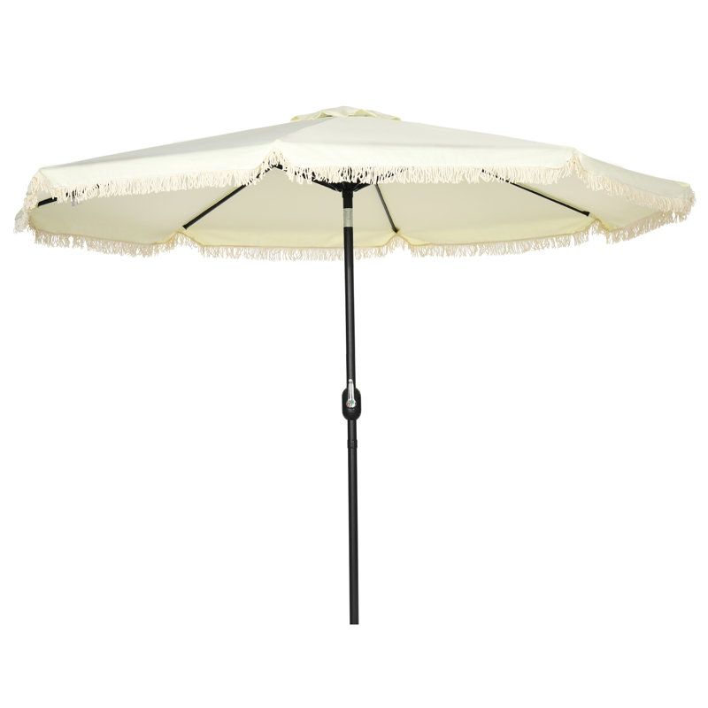 Parasol de patio de 9 pi avec bouton poussoir inclinable et manivelle Outsunny, Blanc, crème