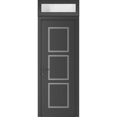 Front Exterior Prehung Metal-Plastic | Manux 8661 Antracite Grey | Top Sidelite Transom | Office Commercial and Residential Doors Entrance Patio Garage 36" x 94" (W36" x H80+14") Right hand Inswing