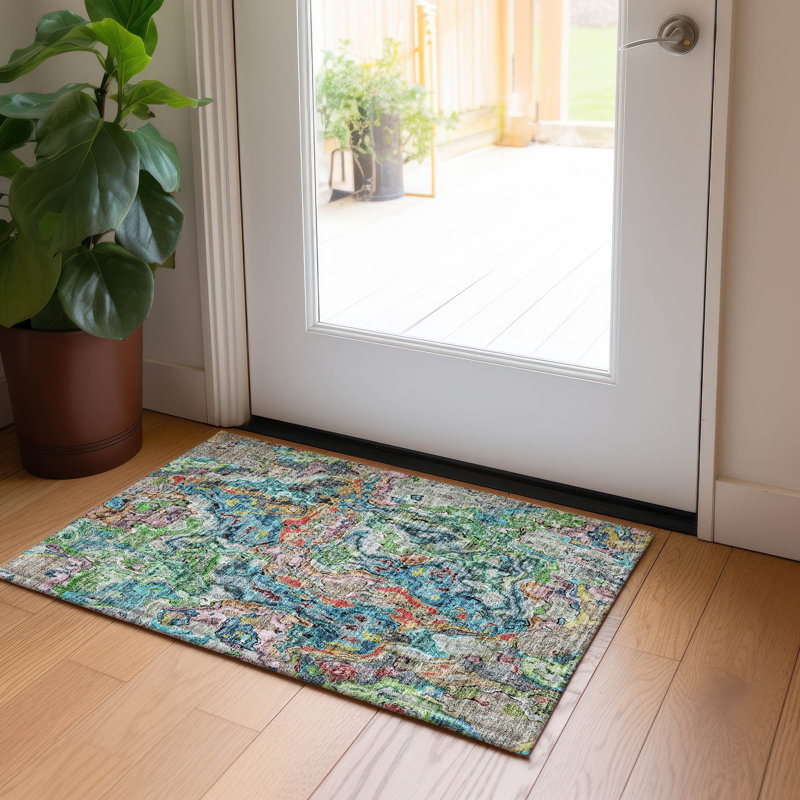 Tapis intérieur / extérieur en polyester tissé à la machine Malchow, Rectangle 1 pi 8 po x 2 pi 6 po
