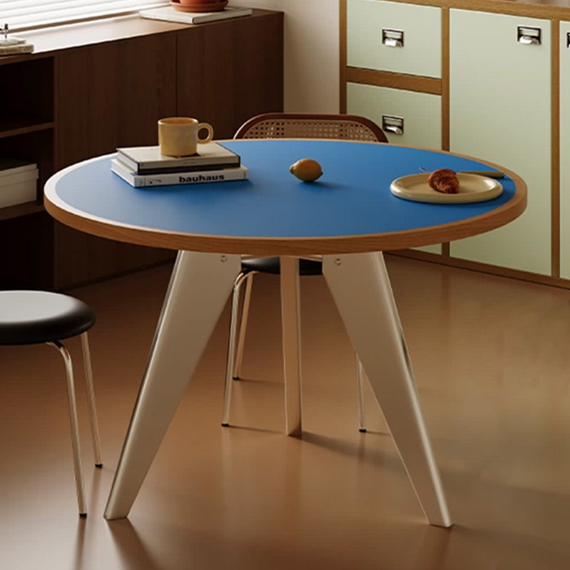 Table de salle à manger bleue ronde en bois massif et manufacturé, H 29,53 po x L 31,5 po x l 31,5 po