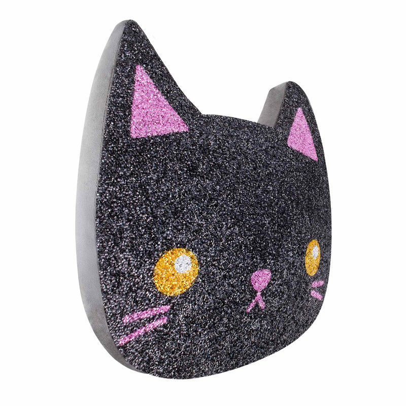 Black Cat Shaped Rhinestone Pillow