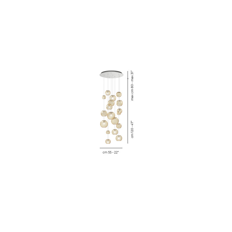 Oto Suspension R55 Crystal Striped Glass Satin Nickel G9 Ul, Satin Nickel, Amber Striped