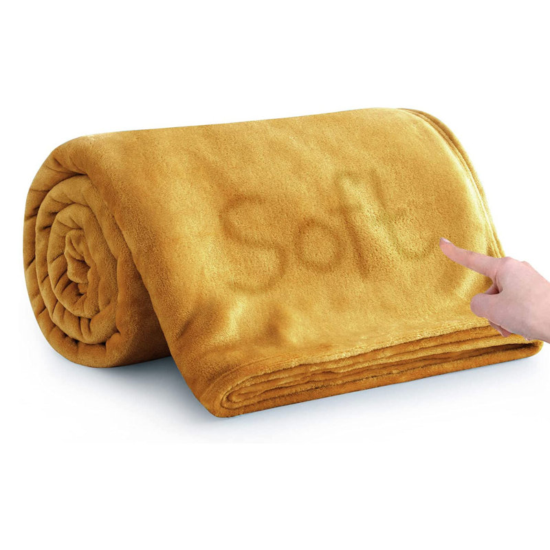 Zygi Reversible Mink Faux Plush Fur Fleece Throw/ Blanket, 200cm x 150cm	, Yellow