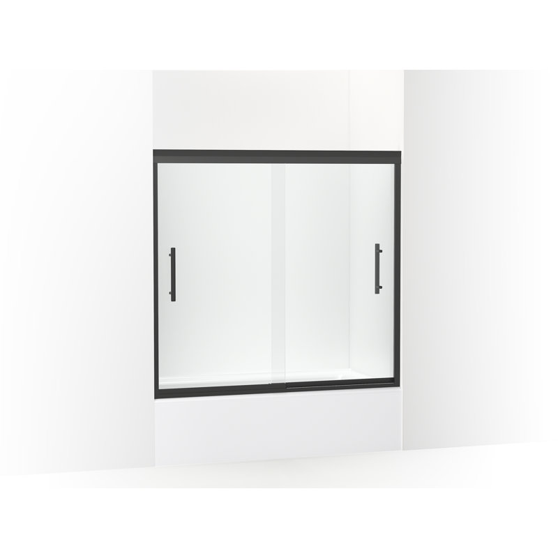 Finesse 55.5 in. H Double Added Frameless Tub Door with Header and Clear Glass