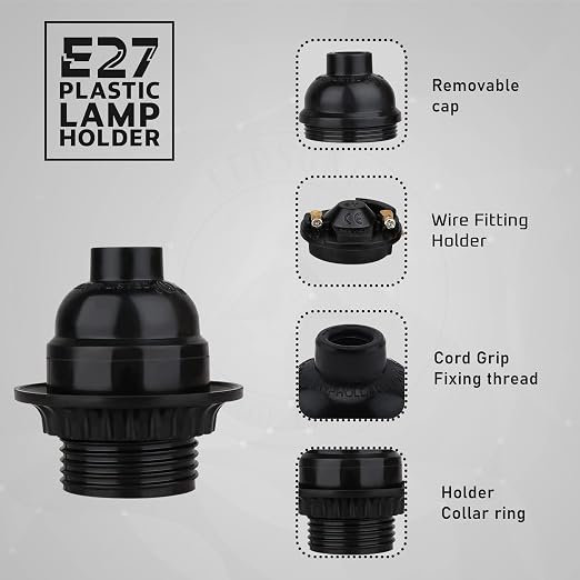 Vintage E27 Black Edison Screw Lamp Holder Bulb Socket, Heat Resistant Light Fitting for Pendant Lights and LED Filament Bulbs