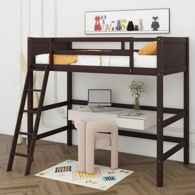 Solid Wood Twin Loft Bed With Integrated Climbing Ladder