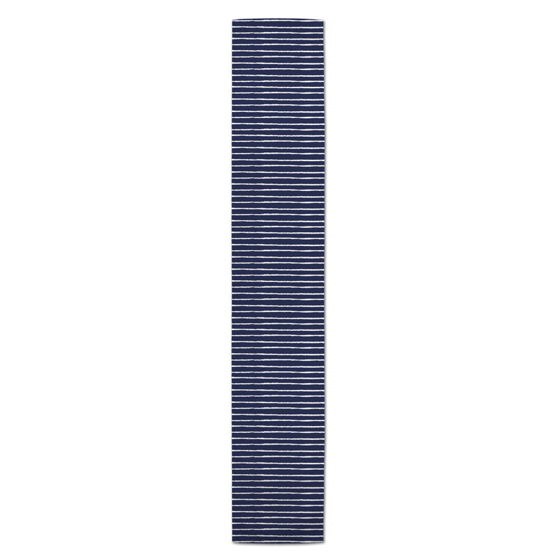 Vancouver Sketch Stripes Table Runner, 72" x 16", Navy Blue