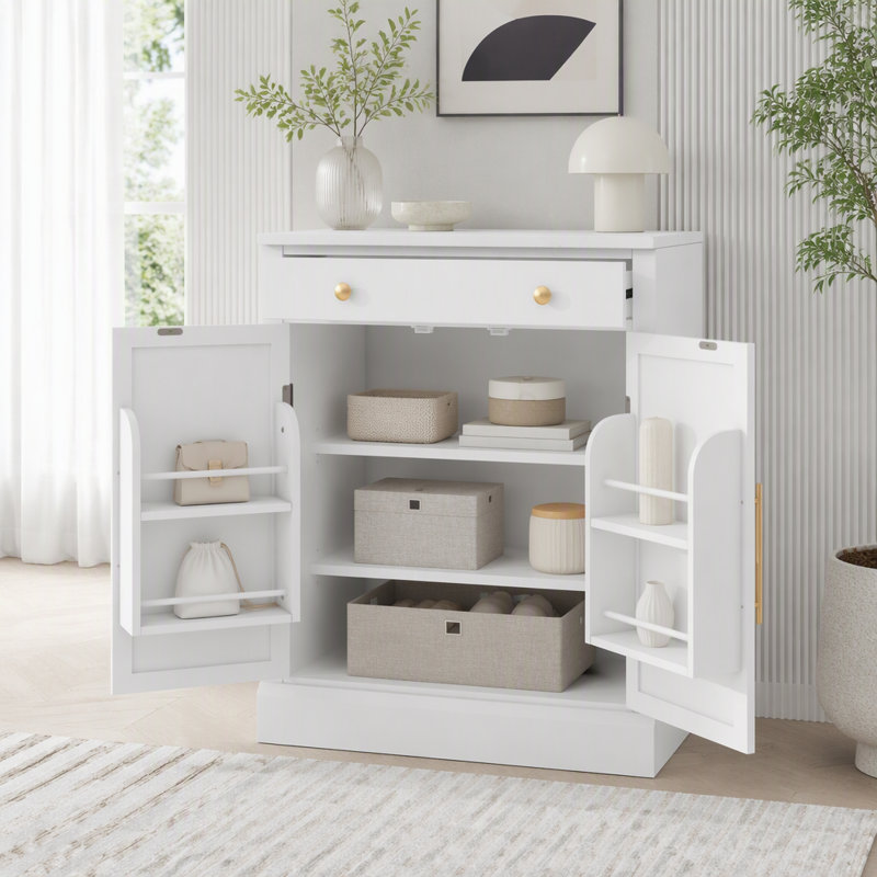 Armoire de cuisine autoportante avec plateau en faux marbre, White