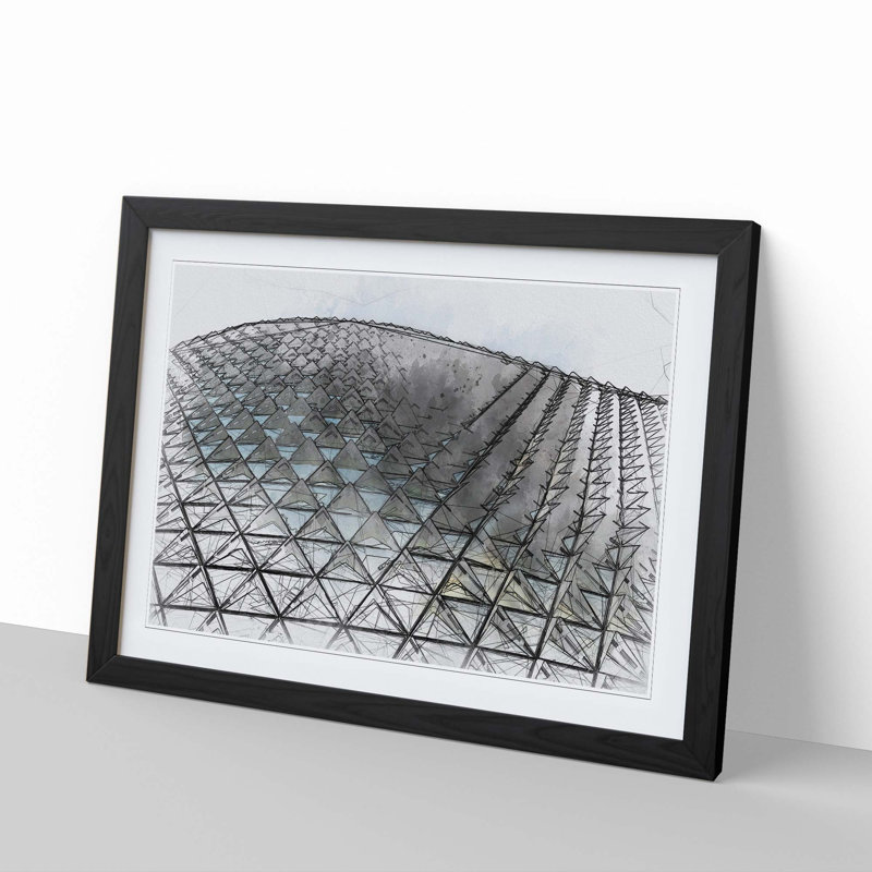 Architecture Sketch Vol.16 in Abstract - Picture Frame Drawing Print, 62cm H x 87cm W x 2cm D, Black Framed